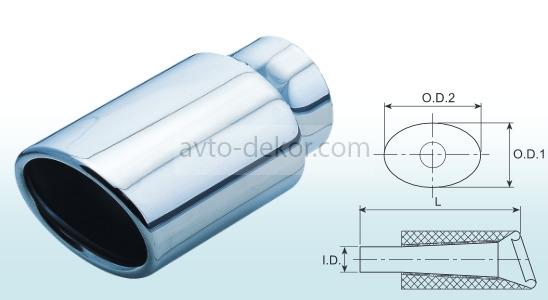 Насадка на глушитель нерж. сталь MT 0533 Dвх-63мм, Dвых-95*80мм, Длина-190мм, со скосом   AVTO-DEKOR   10346