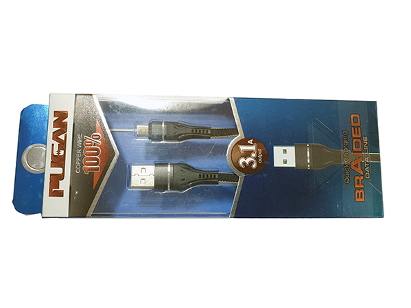 Провод 1-1 (PG-А60) 2,4А USB-microUSB 100см с передачей данных, чёрный+бежевый плоский в матерчатой оплетке AVTO-DEKOR  11649