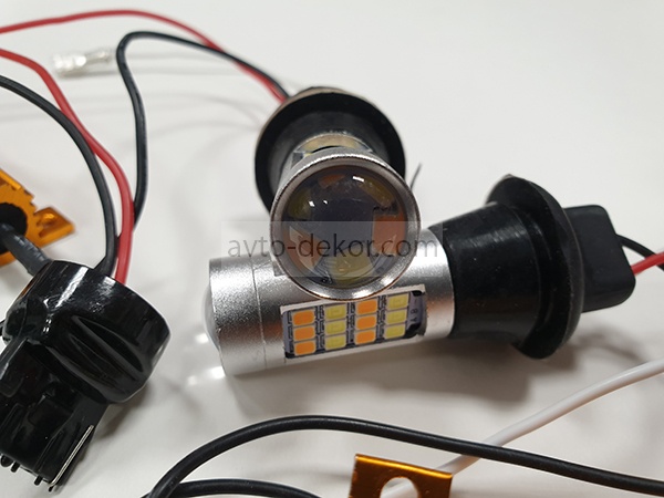 Диоды в ходовые огни 12v canbus с функцией поворотника 42 SMD+линза цоколь 7440 (21(2835) оранжевый+21(2835) белый диода с линзой) 2 шт в комплекте AVTO-DEKOR 12245, фото 2