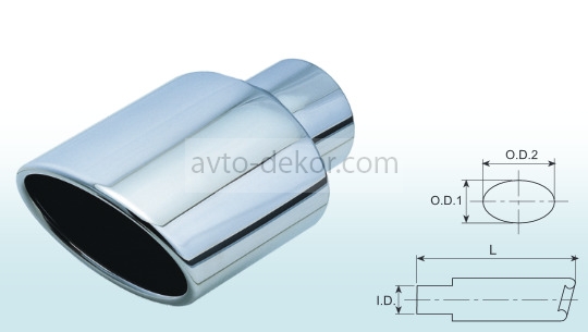 Насадка на глушитель нерж. сталь MT 0562 Dвх-70мм, Dвых-152*100мм, Длина-255мм, со скосом, с набивкой AVTO-DEKOR  12351