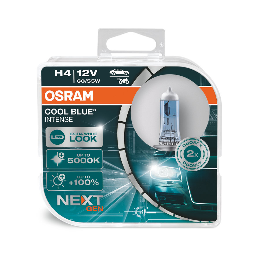 Автолампа H4 (60/55) P43t-38 +100% COOL BLUE INTENSE 5000K NextGen 12V OSRAM О-64193CBN2 (евробокс 2 шт) 12475