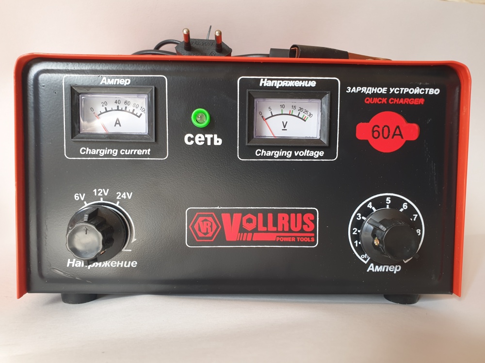 Зарядное устройство VOLLRUS 40А (для АКБ 40-120 А/ч), 6/12/24 В VLR60A  14128