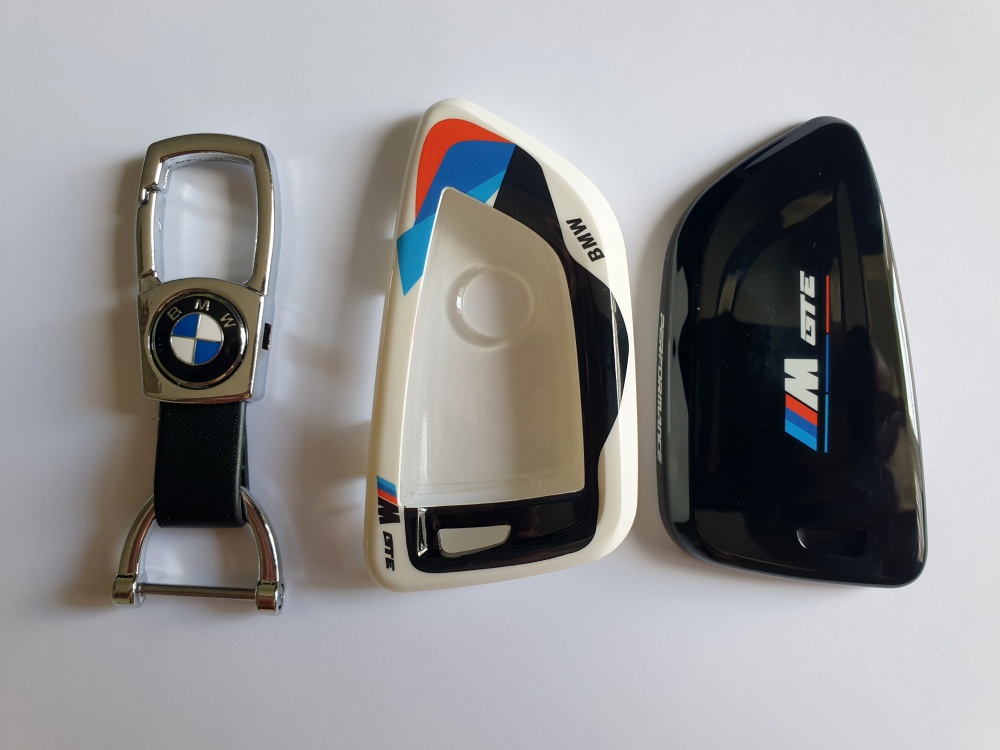 Защитный корпус для ключа BMW ///M Performance пластик с карабином  кожа, косой ключ 14691