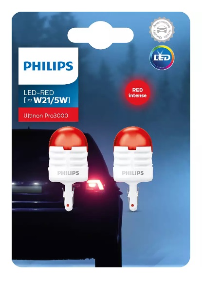 Светодиод Philips Ultinon Pro3000 W21/5W (W3*16q) красный (блистер, 2шт) 12V 11066U30RB2 Code:00638730  14715