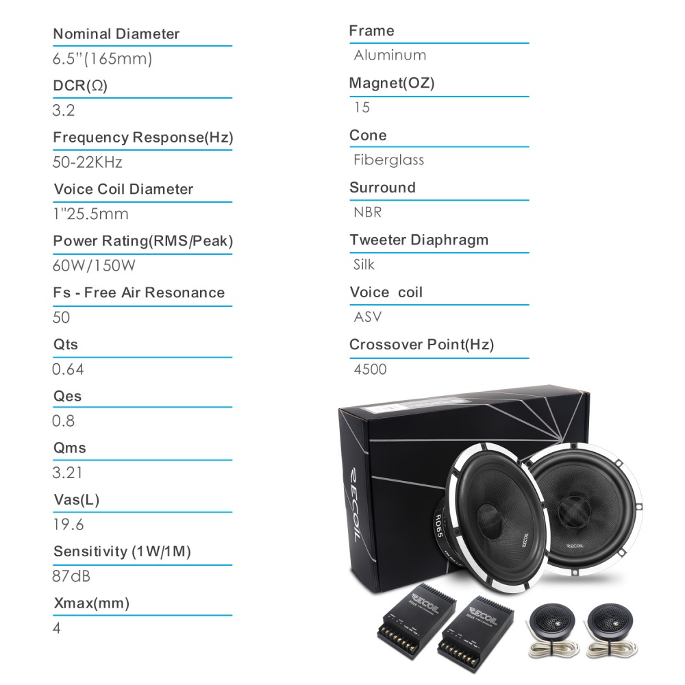 RECOIL Акустика RD65 6,5 компонентная+кроссоверы полноценные  2х полосная 60w, литая корзина  15417, фото 4