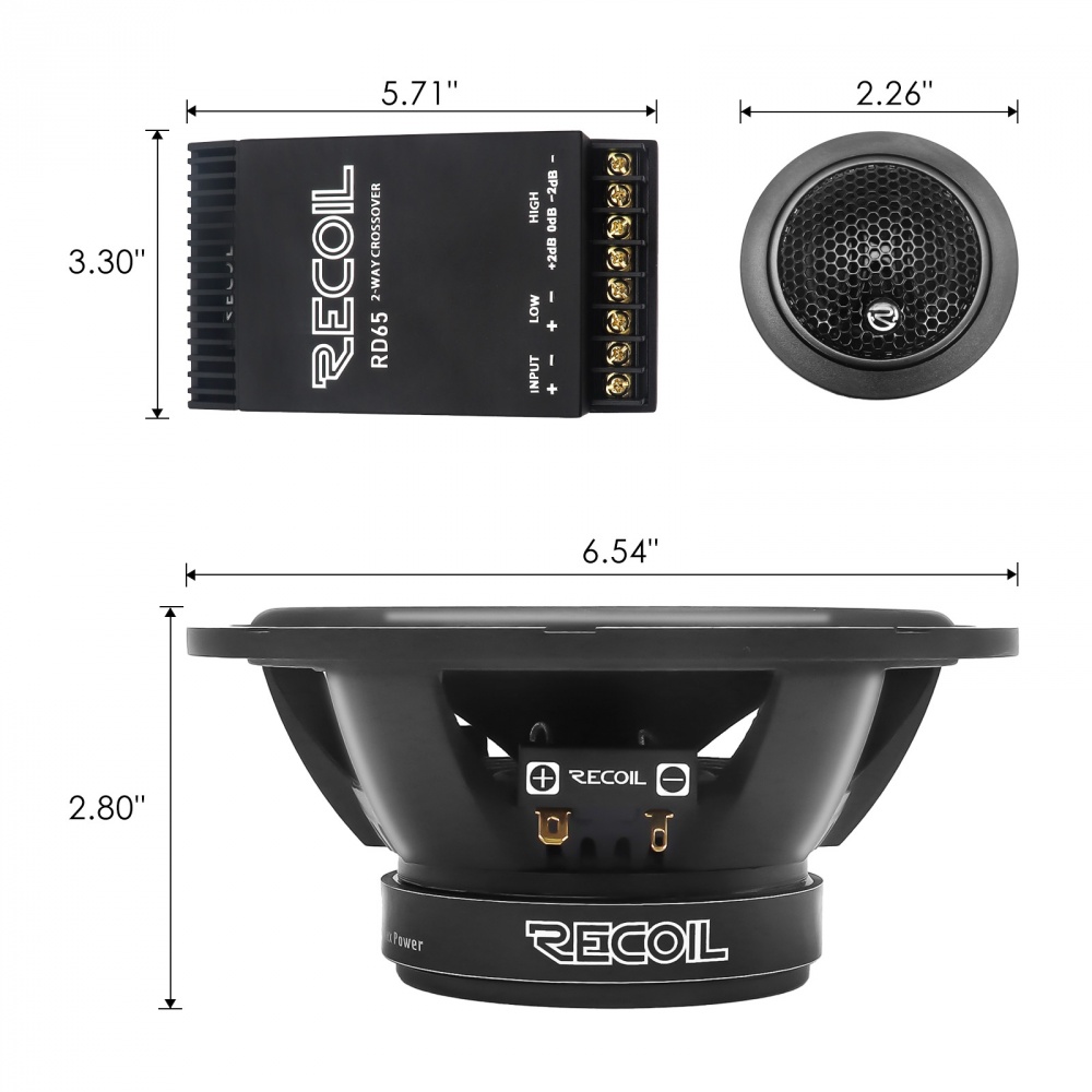 RECOIL Акустика RD65 6,5 компонентная+кроссоверы полноценные  2х полосная 60w, литая корзина  15417, фото 5