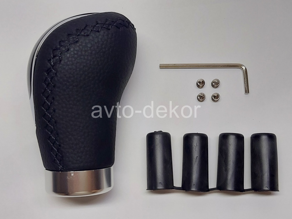 Ручка КПП универсальная металл+кожа+хром, 5 скоростей (справа задняя), набор переходников 0533 AVTO-DEKOR  15475