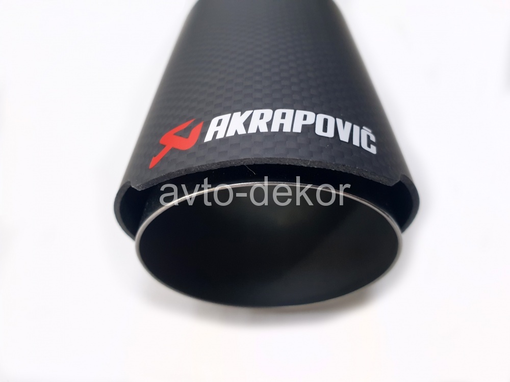 Насадка на глушитель A92 6301 AKRAPOVIC Dвх-52мм, Dвых-77мм, Длина-170мм, карбон+нержавеющая сталь, со скосом, с вырезом  15481, фото 3