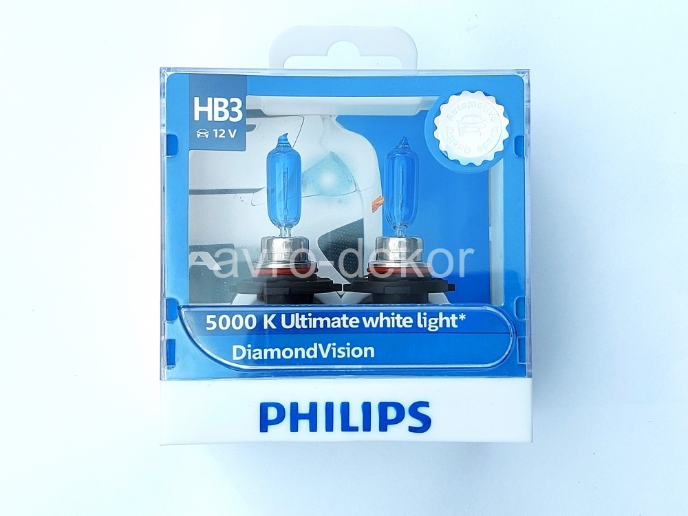 Автолампа HB3/9005 (60) P20d DIAMOND VISION 5000K 12V PHILIPS P-9005DVS2 (евробокс 2шт)  16507