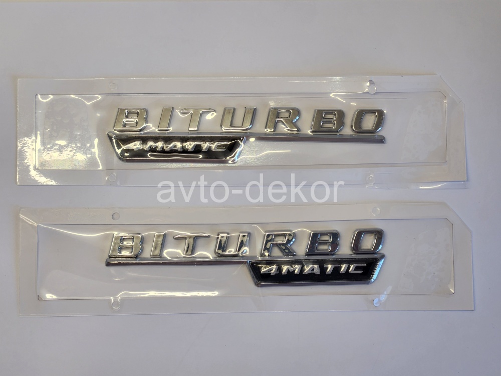 Шильдик на крыло BITURBO 4matic хром пластик (2шт. к-т) 140*27мм  17009