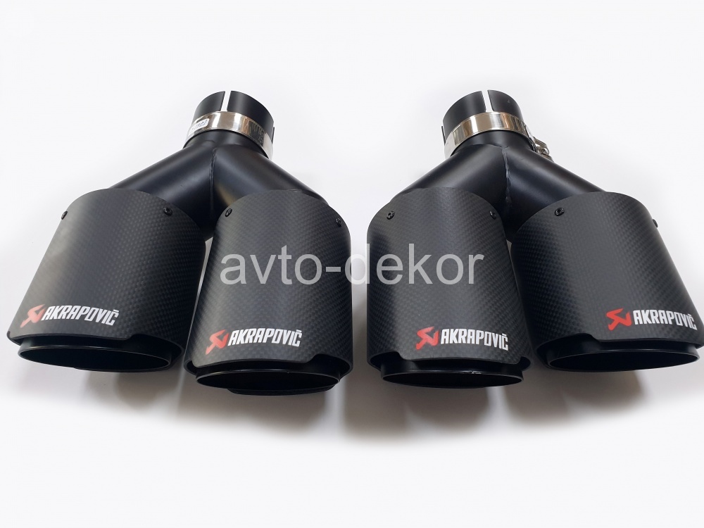 Насадка на глушитель A15 6350 AKRAPOVIC Dвх-63мм, Dвых-2х90мм, Длина-000мм, карбон+нержавеющая сталь, черный матовый, со скосом, с вырезом  17615