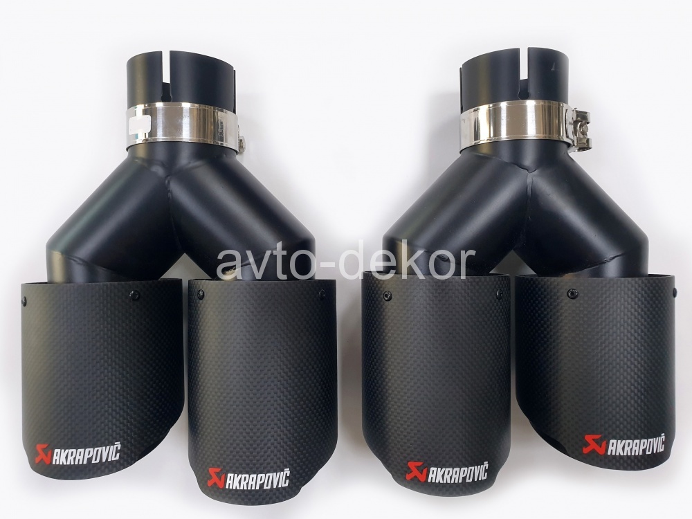 Насадка на глушитель A15 6350 AKRAPOVIC Dвх-61мм, Dвых-2х91мм, Длина-252мм,  Ширина-186мм, карбон+нержавеющая сталь, черный матовый, со скосом, с вырезом  17615, фото 1