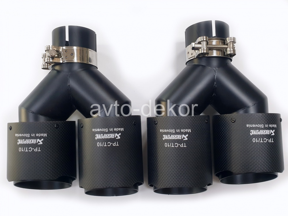 Насадка на глушитель A15 6350 AKRAPOVIC Dвх-61мм, Dвых-2х91мм, Длина-252мм,  Ширина-186мм, карбон+нержавеющая сталь, черный матовый, со скосом, с вырезом  17615, фото 2