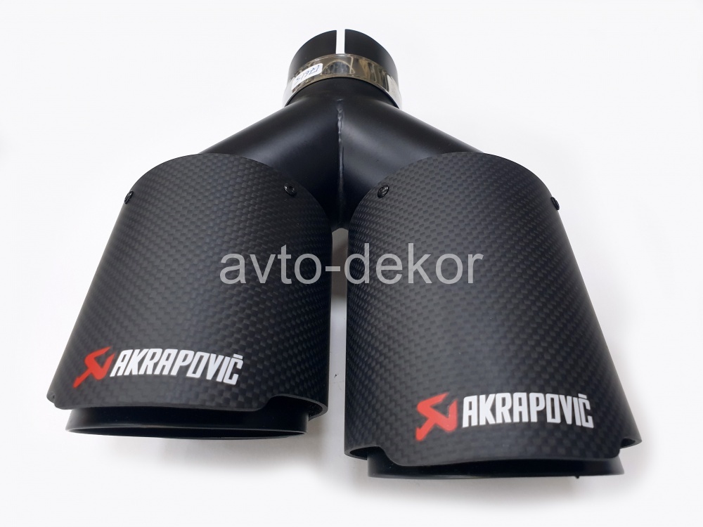 Насадка на глушитель A15 6350 AKRAPOVIC Dвх-61мм, Dвых-2х91мм, Длина-252мм,  Ширина-186мм, карбон+нержавеющая сталь, черный матовый, со скосом, с вырезом  17615, фото 3