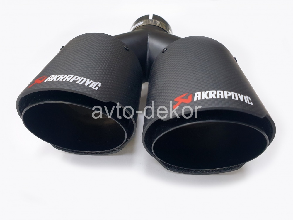 Насадка на глушитель A15 6350 AKRAPOVIC Dвх-61мм, Dвых-2х91мм, Длина-252мм,  Ширина-186мм, карбон+нержавеющая сталь, черный матовый, со скосом, с вырезом  17615, фото 4