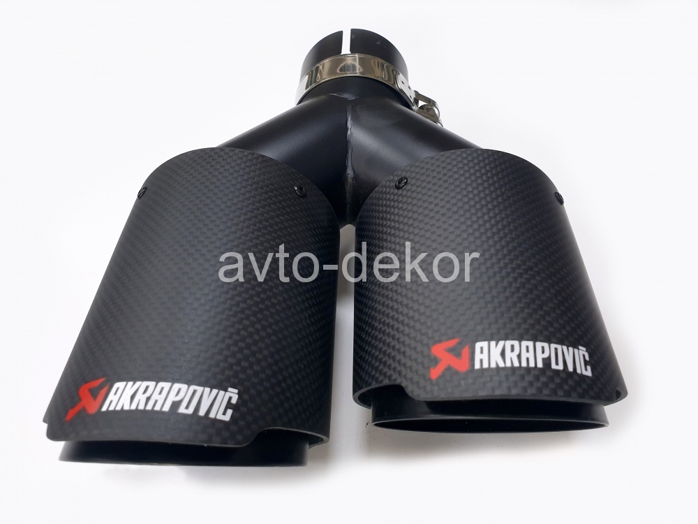 Насадка на глушитель A15 6350 AKRAPOVIC Dвх-61мм, Dвых-2х91мм, Длина-252мм,  Ширина-186мм, карбон+нержавеющая сталь, черный матовый, со скосом, с вырезом  17615, фото 5