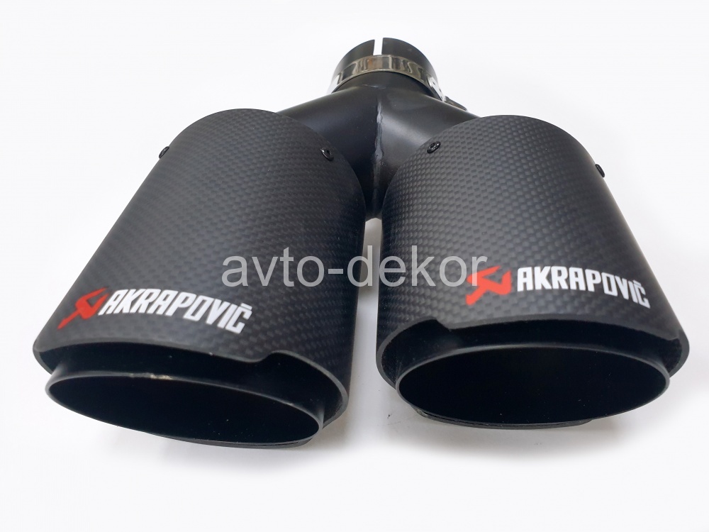 Насадка на глушитель A15 6350 AKRAPOVIC Dвх-61мм, Dвых-2х91мм, Длина-252мм,  Ширина-186мм, карбон+нержавеющая сталь, черный матовый, со скосом, с вырезом  17615, фото 6