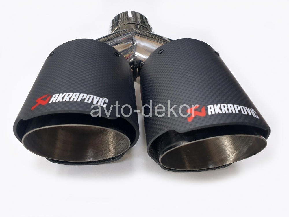 Насадка на глушитель A16 6350 AKRAPOVIC Dвх-61мм, Dвых-2х91мм, Длина-252мм, Ширина-186 карбон+нержавеющая сталь, со скосом, с вырезом  17616, фото 2