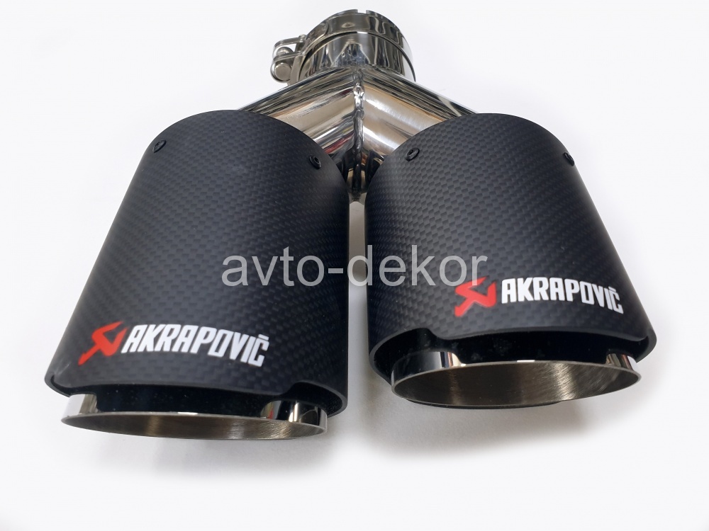 Насадка на глушитель A16 6350 AKRAPOVIC Dвх-61мм, Dвых-2х91мм, Длина-252мм, Ширина-186 карбон+нержавеющая сталь, со скосом, с вырезом  17616, фото 3