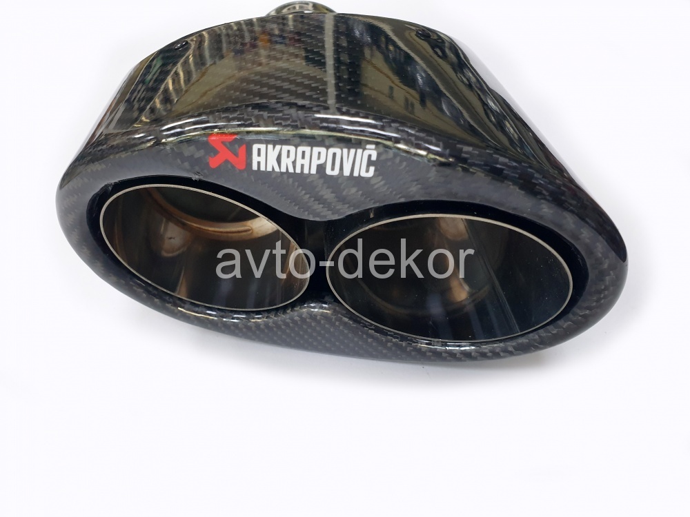 Насадка на глушитель A31 6581 AKRAPOVIC Dвх-63мм, Dвых-2х75мм, Длина-258мм, Ширина-188мм, лакированный карбон+нержавеющая сталь, со скосом,  Y type  17631, фото 3