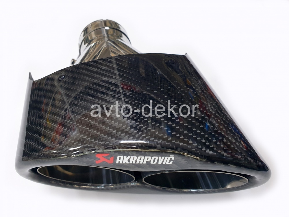 Насадка на глушитель A31 6581 AKRAPOVIC Dвх-63мм, Dвых-2х75мм, Длина-258мм, Ширина-188мм, лакированный карбон+нержавеющая сталь, со скосом,  Y type  17631, фото 4