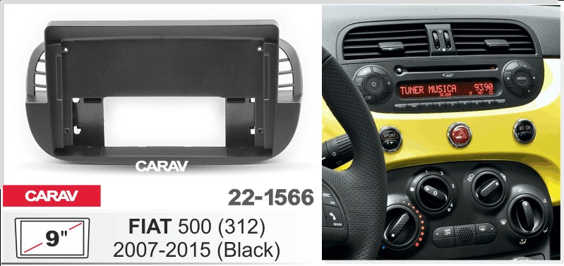 Купить 9-inch Рамка FIAT 500 (312) 2007-2015 (Black) 221566 в интернет-магазине