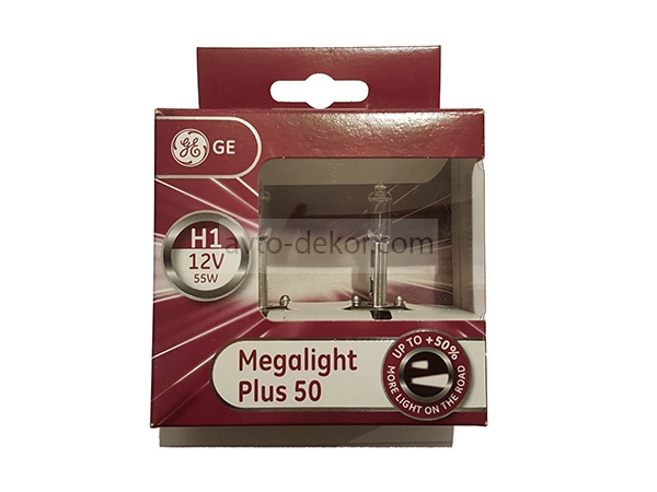 Автолампа H1 12V- 55W (P14,5s) Megalight +50 General Electric 93625 (50310MPU) (евробокс 2шт)  2462