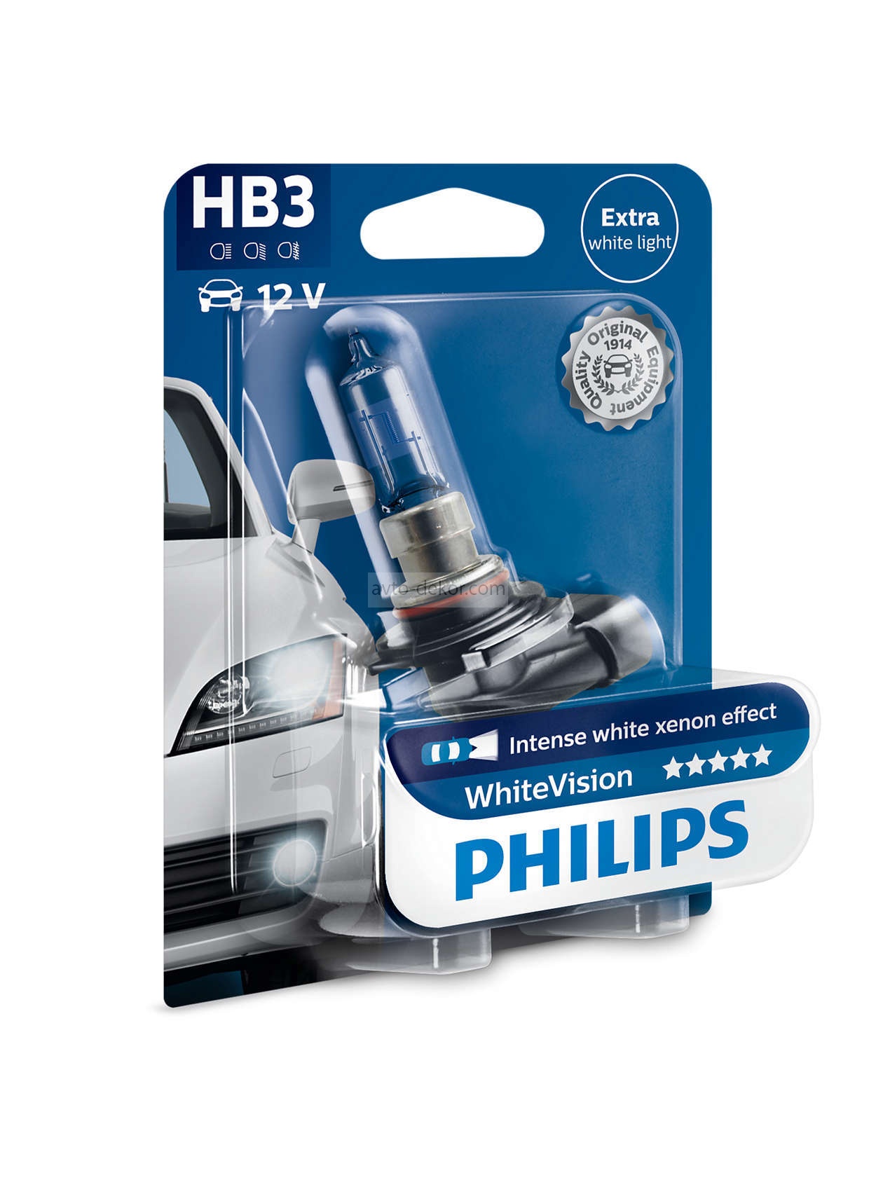 Автолампа HB3/9005 (65) P20d WHITE VISION 12V PHILIPS P-9005WHVB1 (блистер)   3284