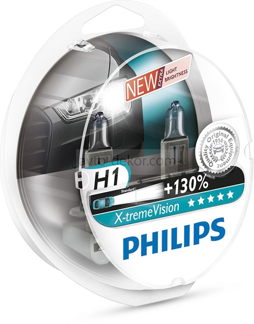 Автолампа H1 (55) P14.5s+130% X-TRЕME VISION 12V PHILIPS P-12258XVP2 (евробокс 2 шт)  5081