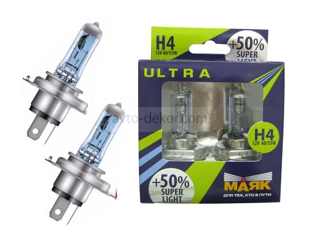 Автолампа МАЯК H4 60/55W Super Light +50% (2шт)  6434