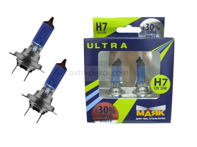 Автолампа МАЯК H7 12V 55W Super White+30% (2шт)  7169